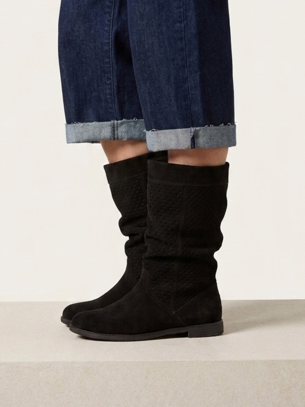 TOMS Serra women's black suede mid-calf slouch boots